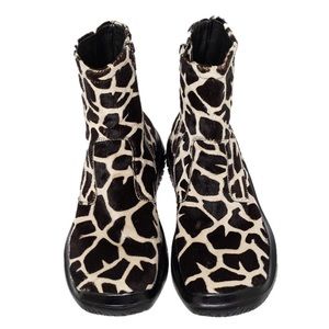 Vintage Prada Sport Brown/White Leopard Print Calf Hair mid calf boots FLAW 37.5